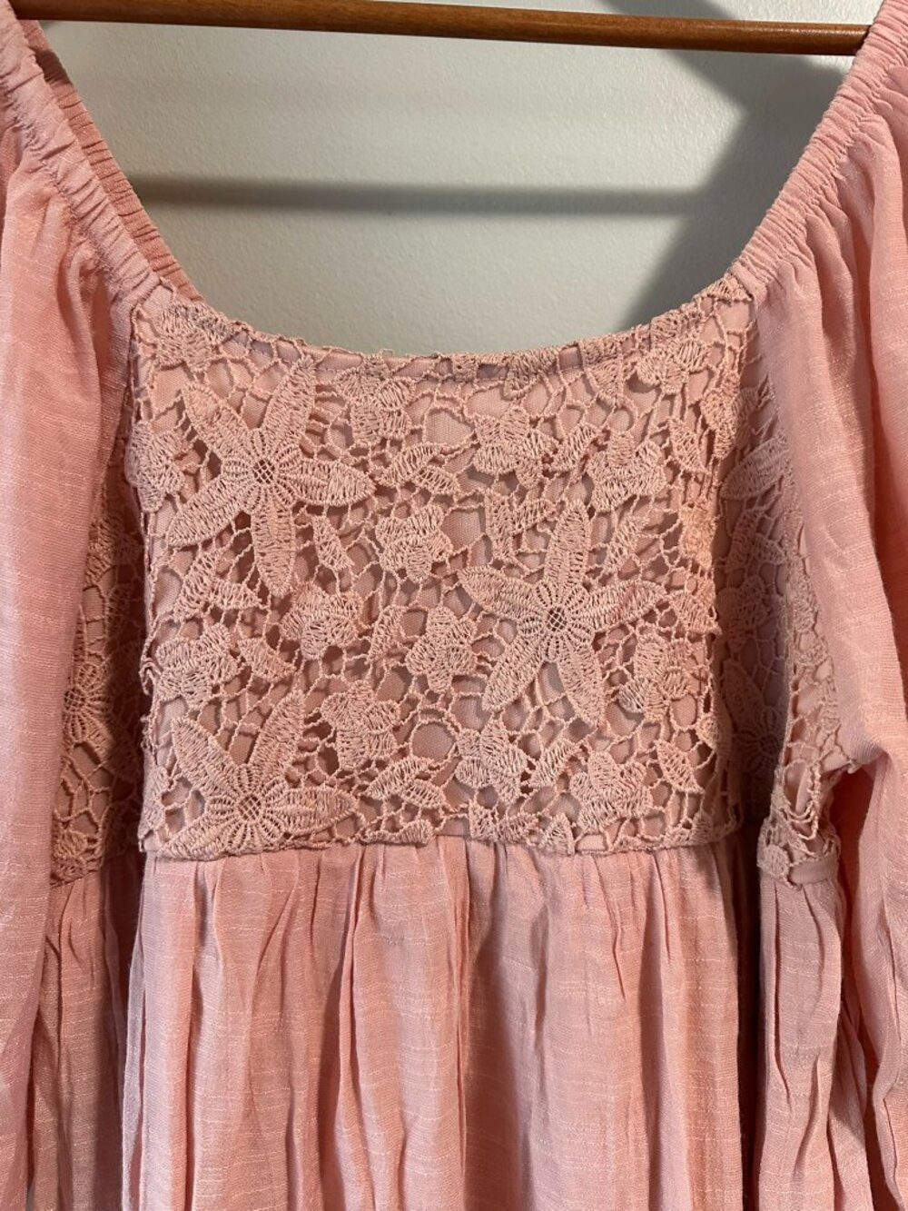 J Gee Pink Crochet Lace Puff Sleeve Boho Cottagecore Dress Petite Small - Picture 4 of 9
